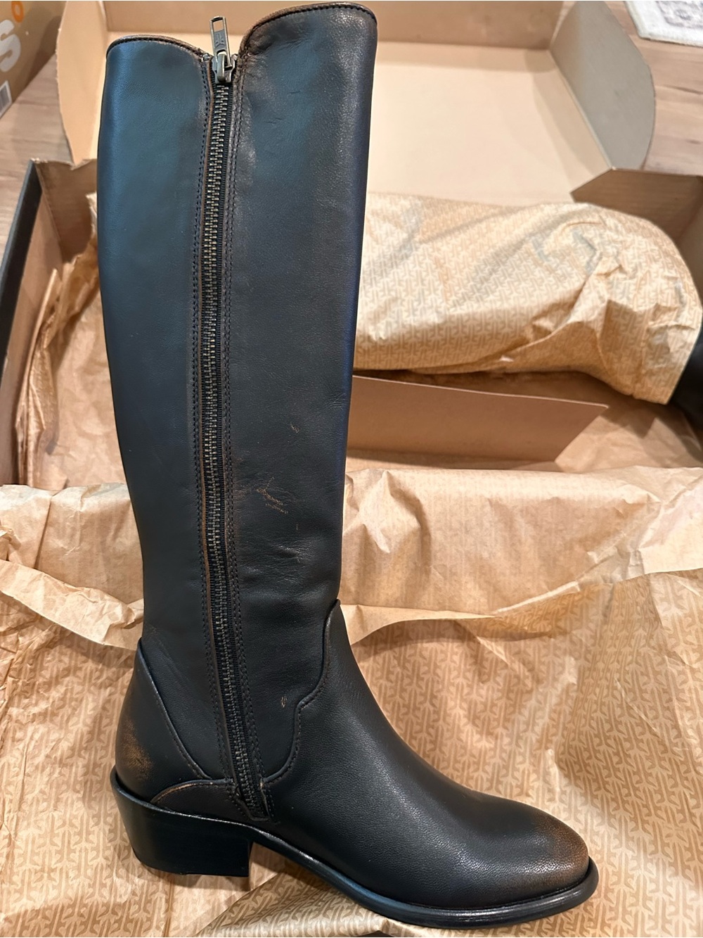 Frye Black Leather Knee-High Riding Boots-Carson Piping Tall boot - Picture 4 of 7